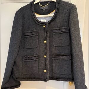 J CREW Women’s Black tweed Lady jacket gold buttons Size 16 NWT